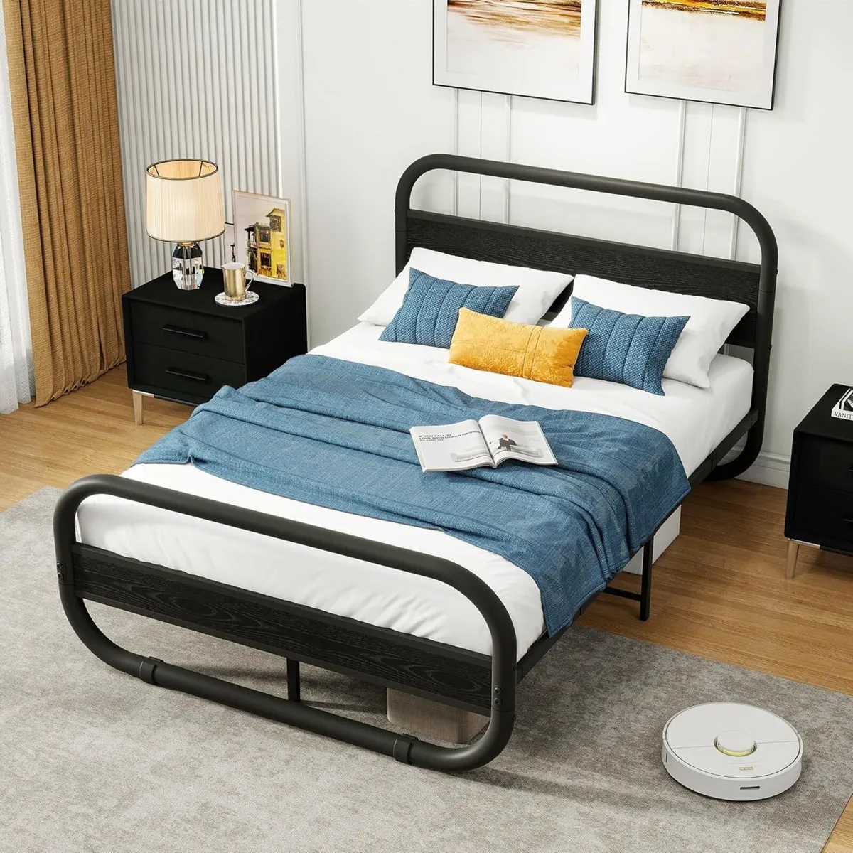 Double Size Bed Frame with Headboard Oval-Shaped - Image 3