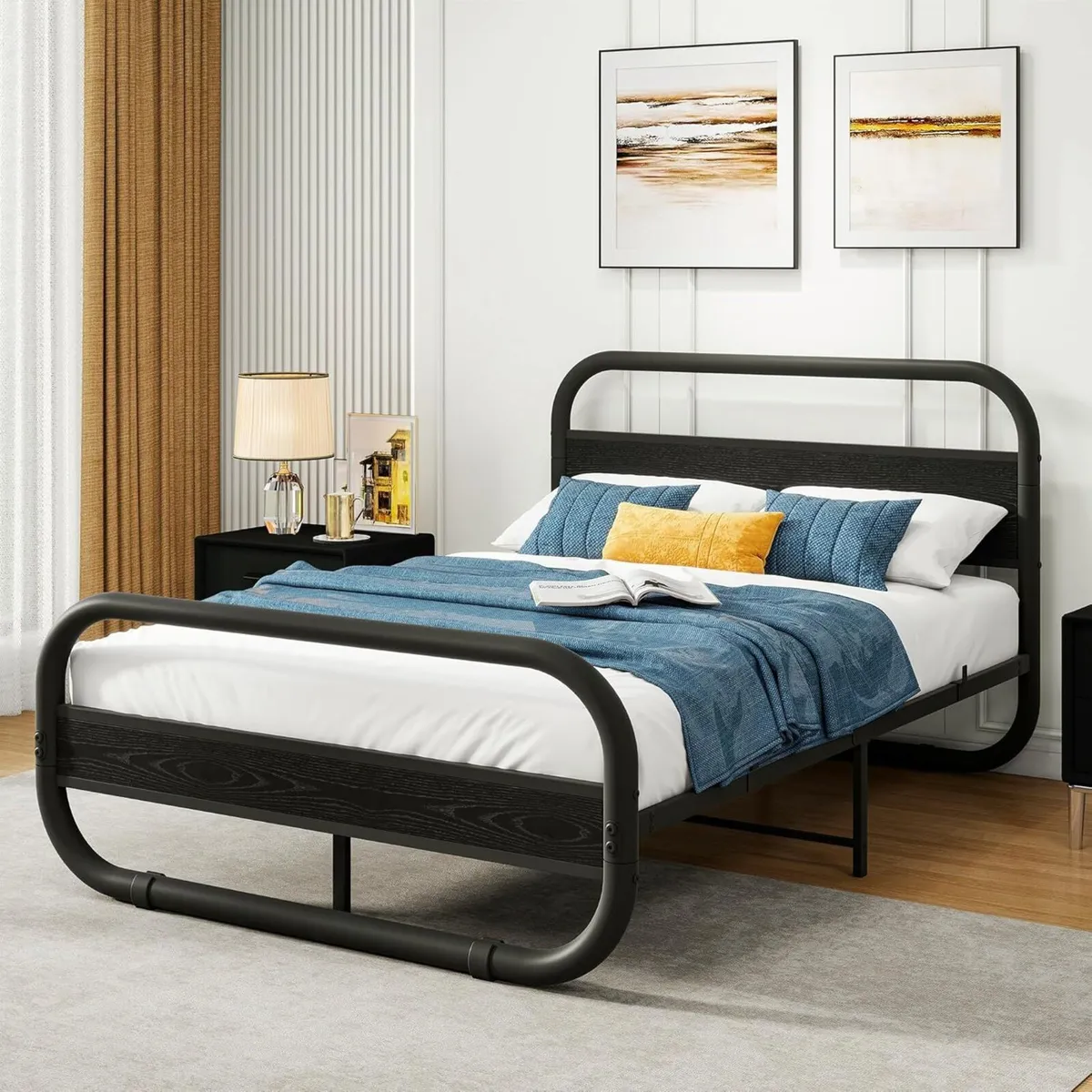 Double Size Bed Frame with Headboard Oval-Shaped - Image 4