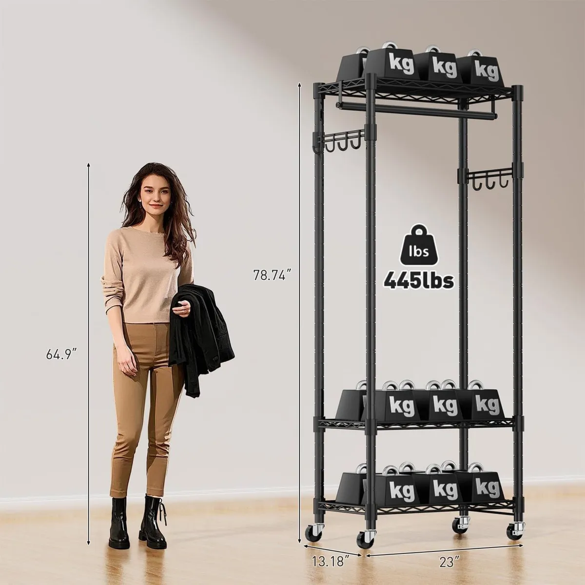 Clothes Rail Rack for Hanging 3 Tiers Adjustable - Image 3