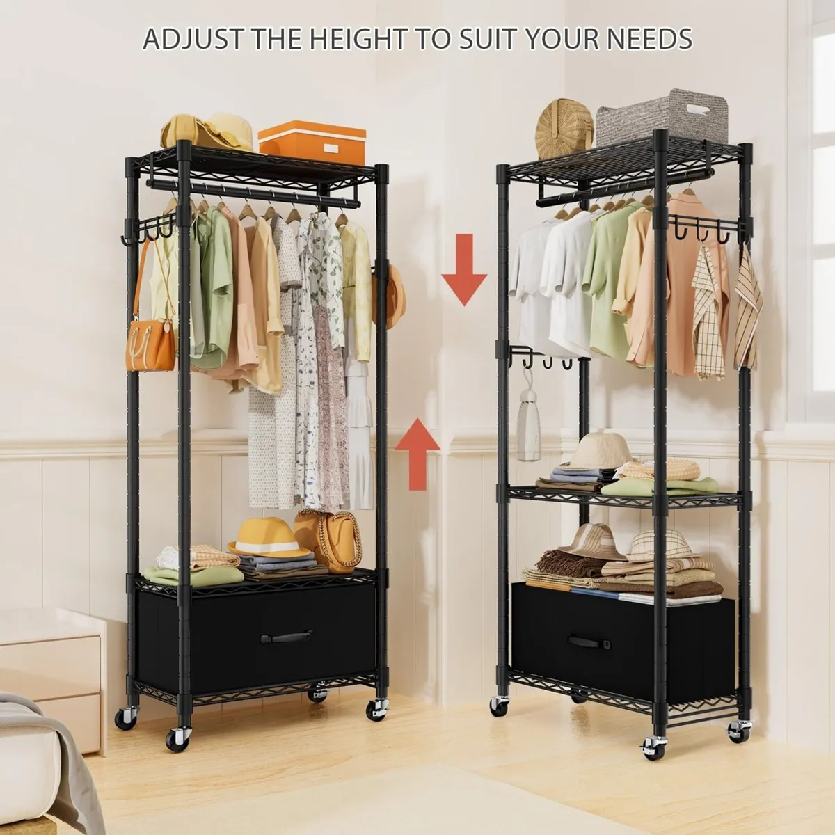 Clothes Rail Rack for Hanging 3 Tiers Adjustable - Image 4
