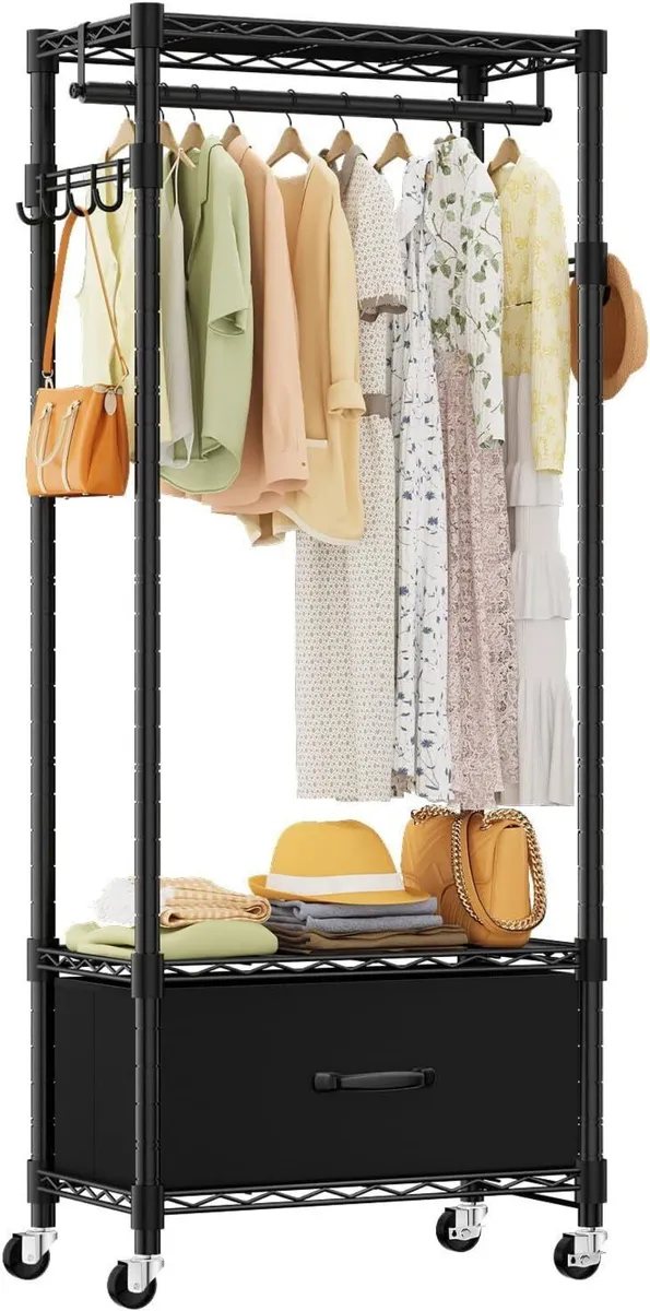 Clothes Rail Rack for Hanging 3 Tiers Adjustable - Image 1