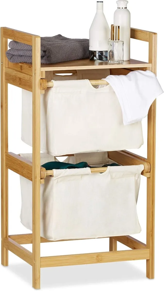 Bamboo Laundry Hamper Clothes Sorter with Shelf 2 - Image 1
