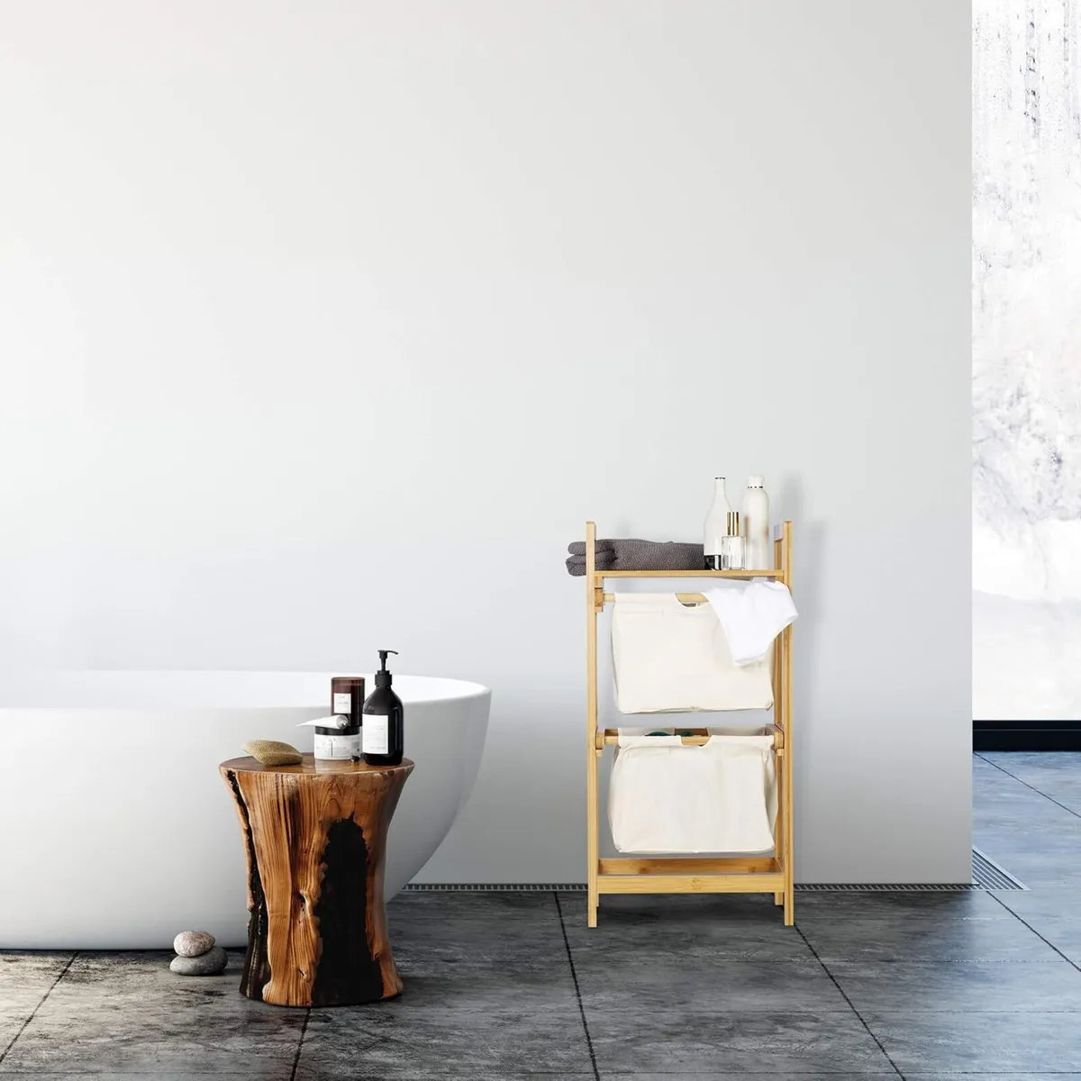 Bamboo Laundry Hamper Clothes Sorter with Shelf 2 - Image 4