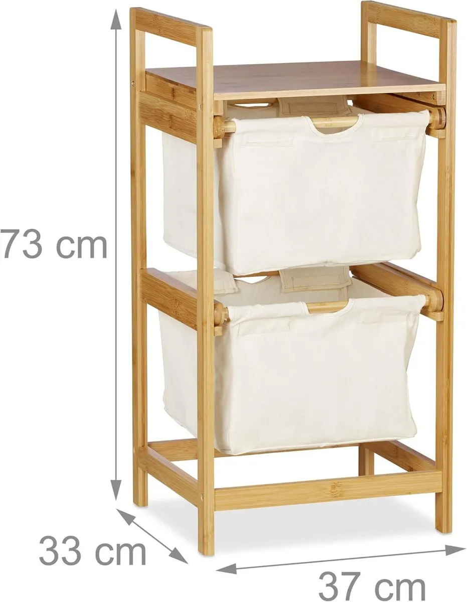 Bamboo Laundry Hamper Clothes Sorter with Shelf 2 - Image 3