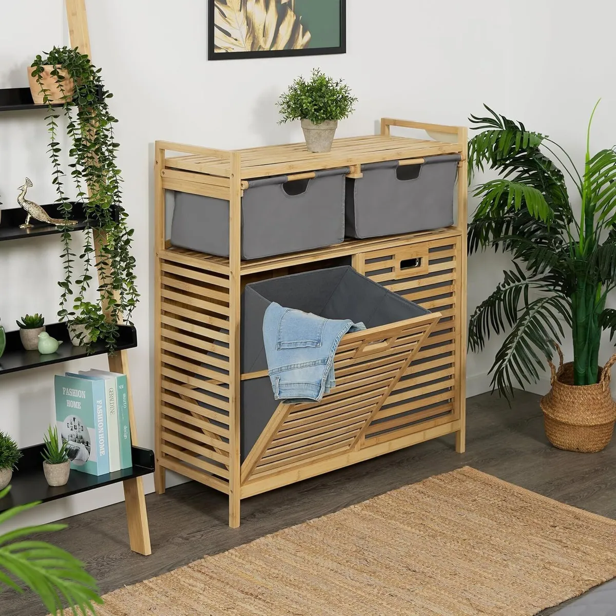 Laundry Basket Rack 2 Fabric Hampers 40 L Each - Image 2