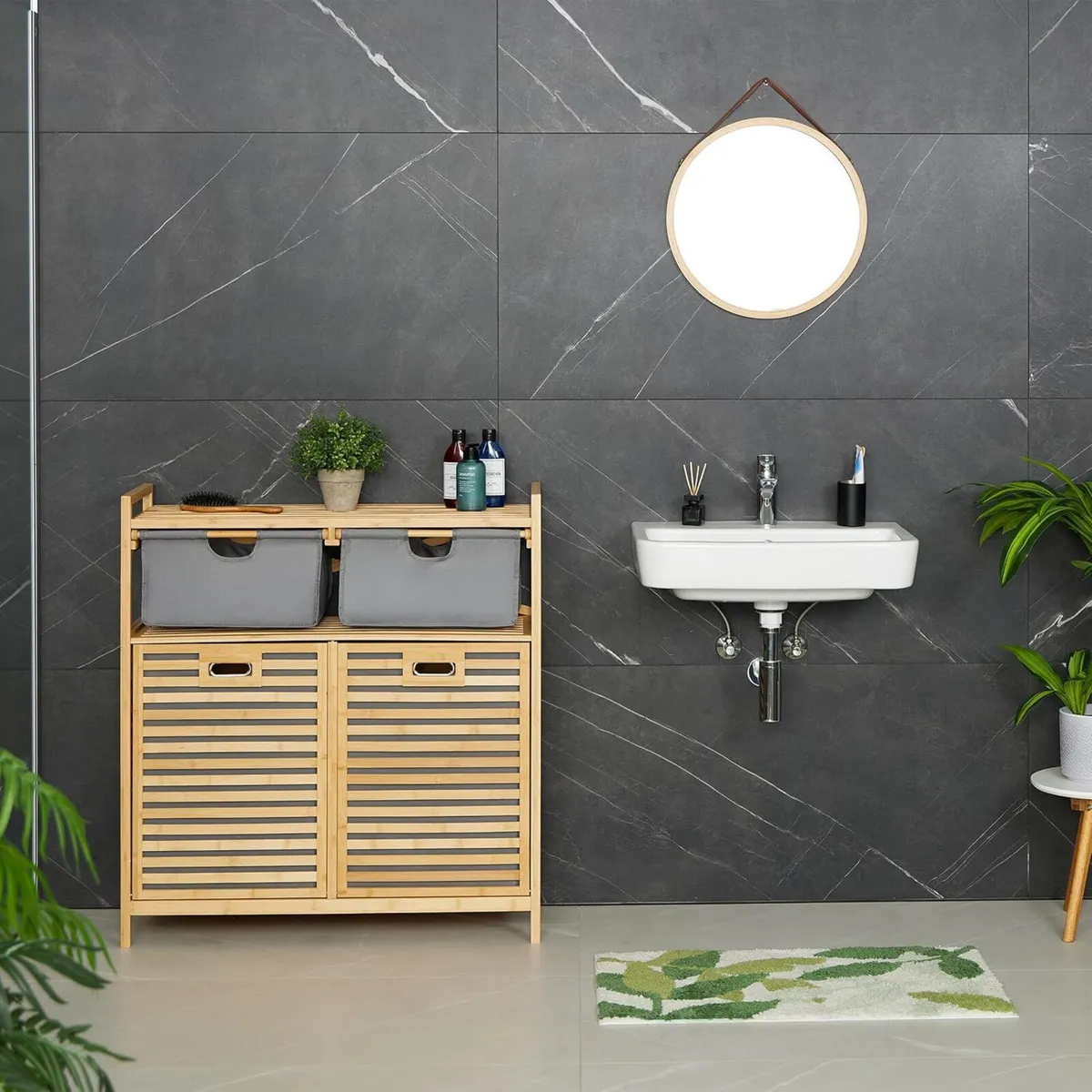 Laundry Basket Rack 2 Fabric Hampers 40 L Each - Image 4