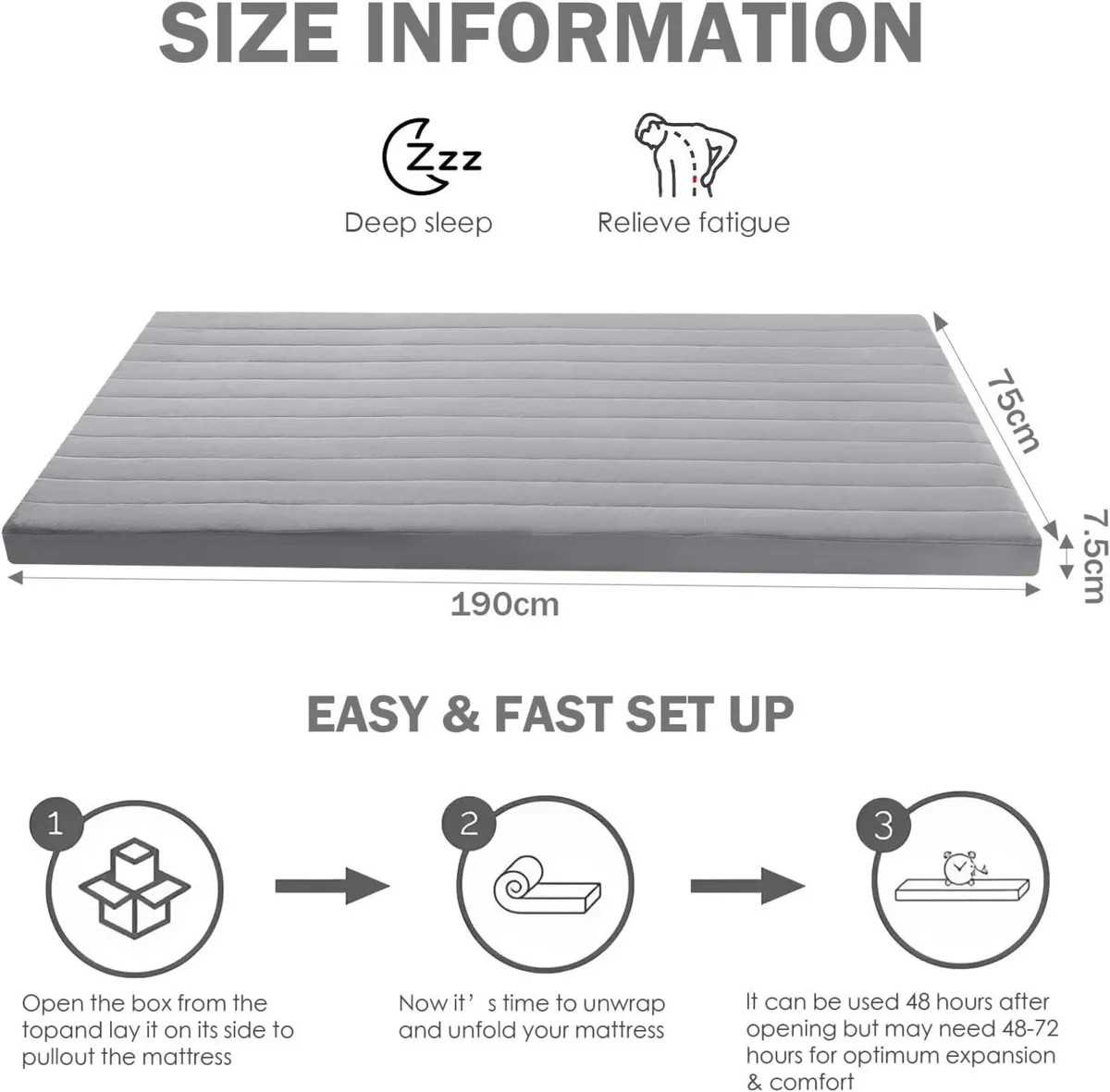 Roll Up Floor Mattress Small Single 190x75cm High - Image 2