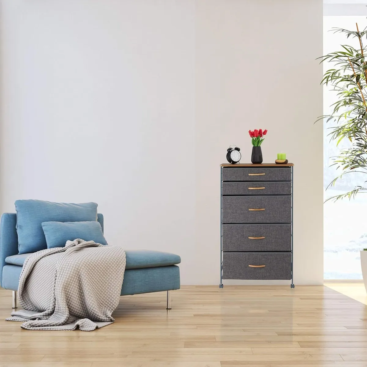 Chest of Drawers on Castors 5 Fabric Decor Stand - Image 2