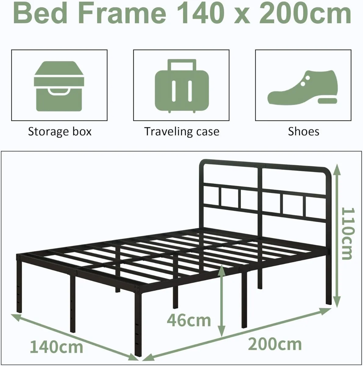Metal Bed Frame 140 x 200 cm with Curved Headboard - Image 2