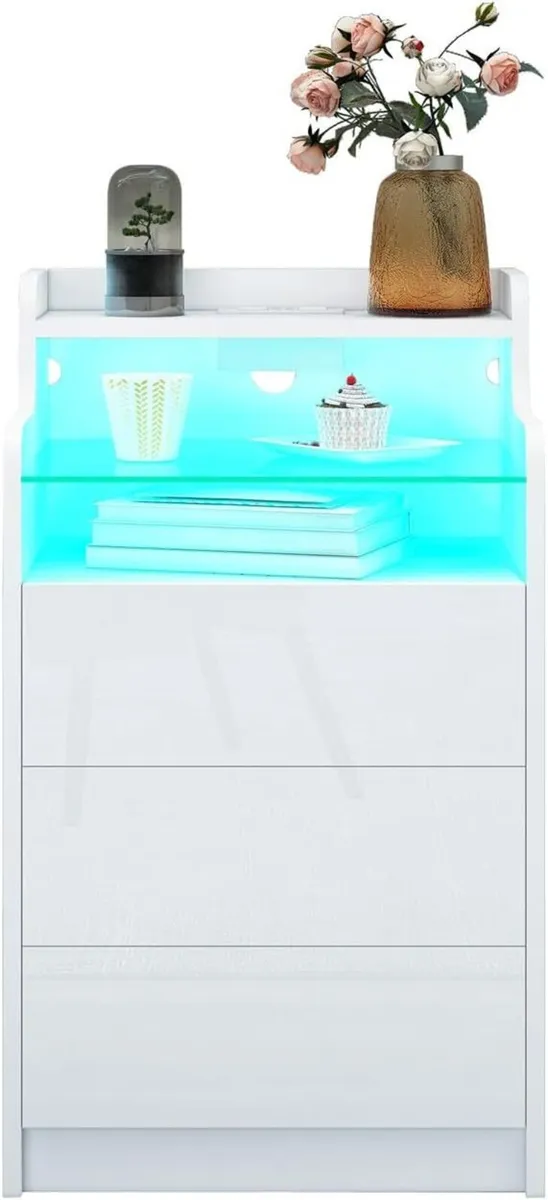 Led Bedside Table with 2 AC Outlets USB Ports - Image 3