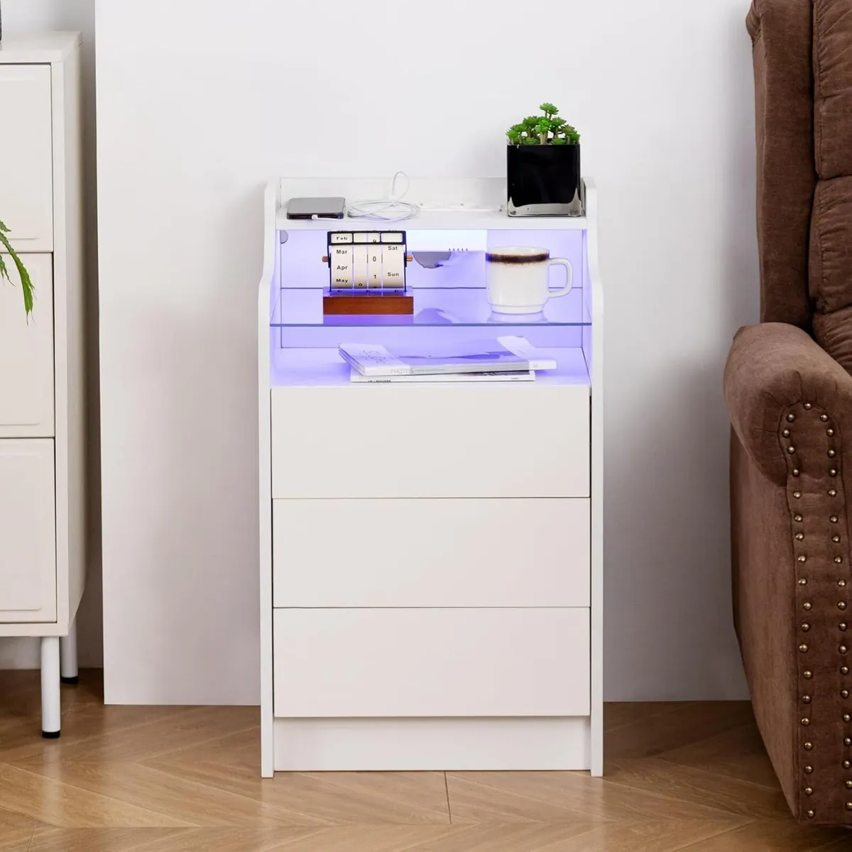 Led Bedside Table with 2 AC Outlets USB Ports - Image 1