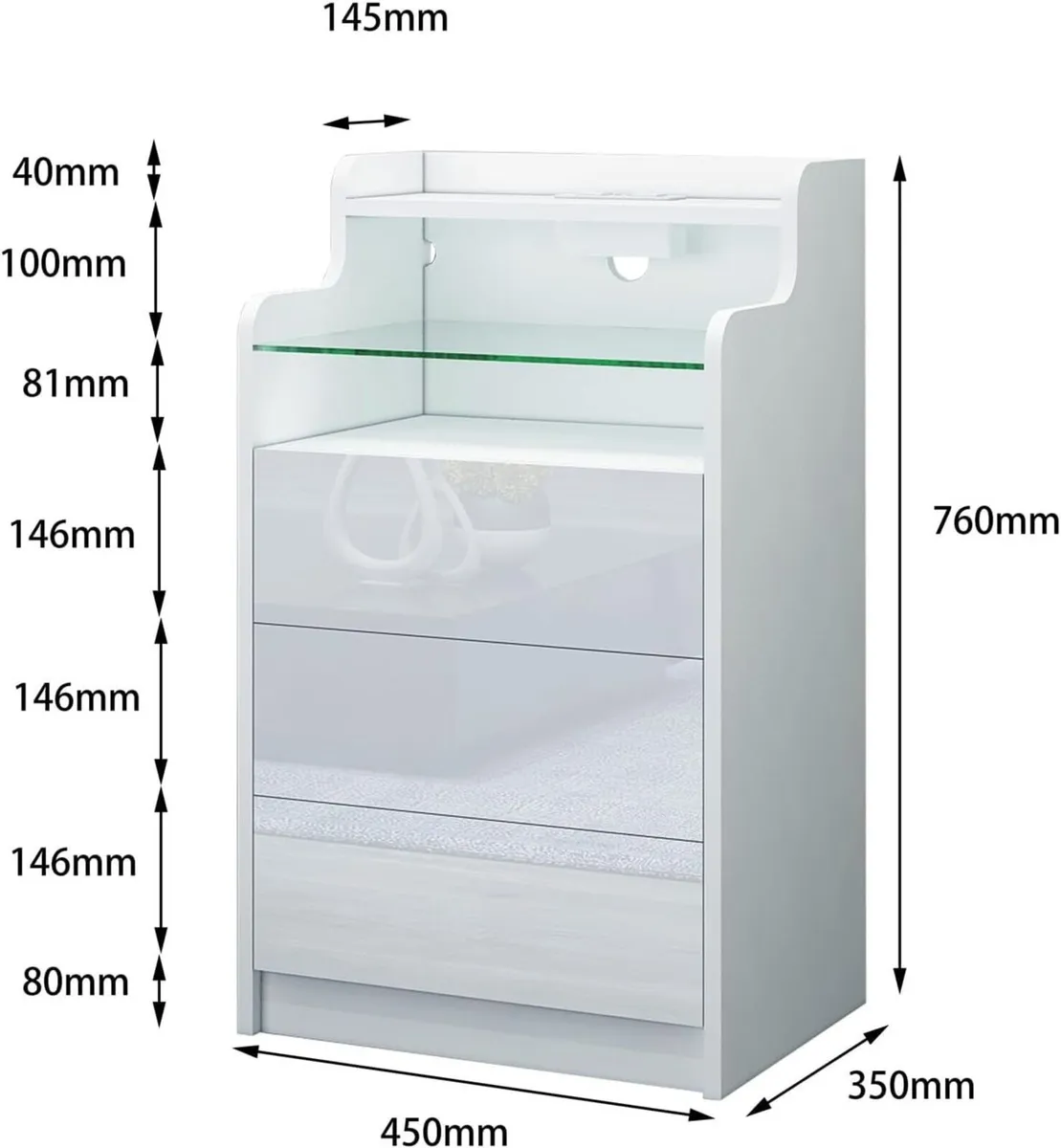Led Bedside Table with 2 AC Outlets USB Ports - Image 2