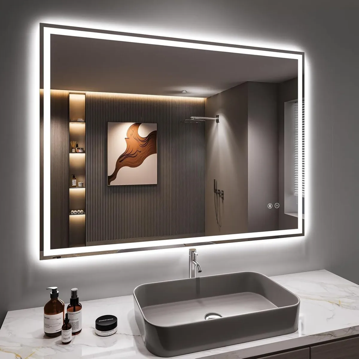 Bluetooth LED Bathroom Mirror with Shaver Socket - Image 1