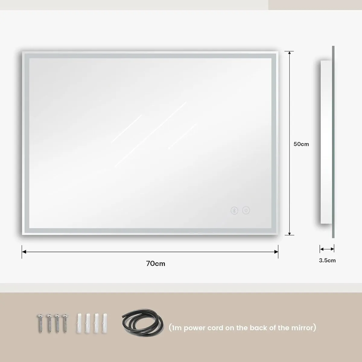 Bluetooth LED Bathroom Mirror with Shaver Socket - Image 2
