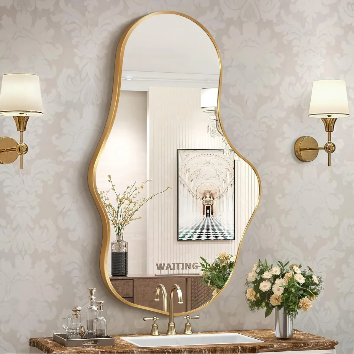 Irregular Wavy Framed Wall Mirror Abstract - Image 2
