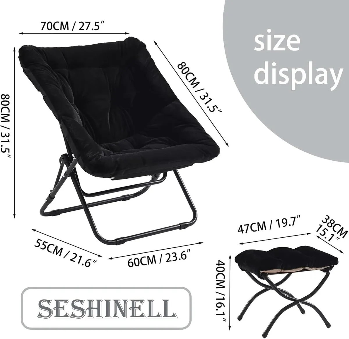 Saucer Chair with Ottoman Oversized Foldable Faux - Image 2