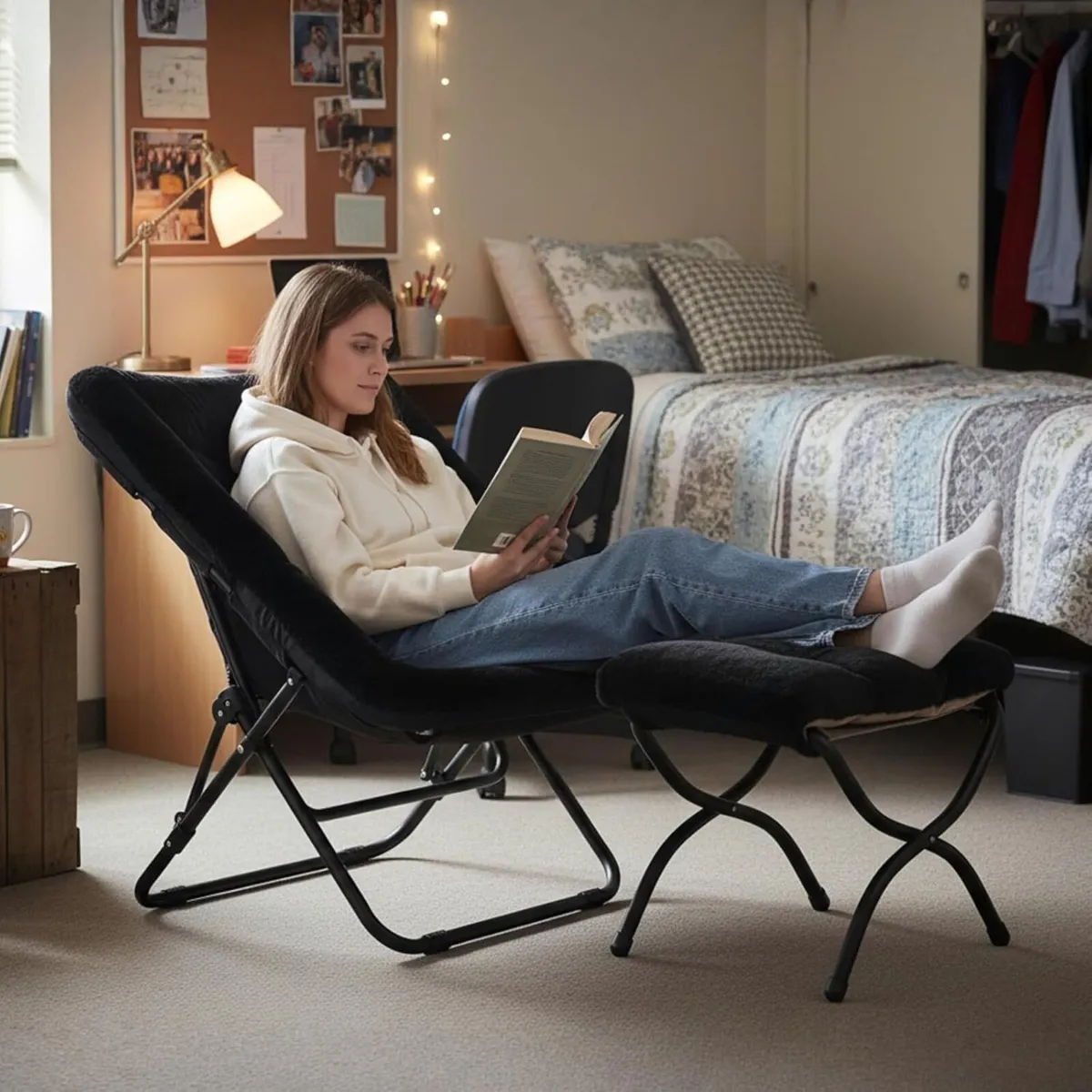 Saucer Chair with Ottoman Oversized Foldable Faux - Image 3