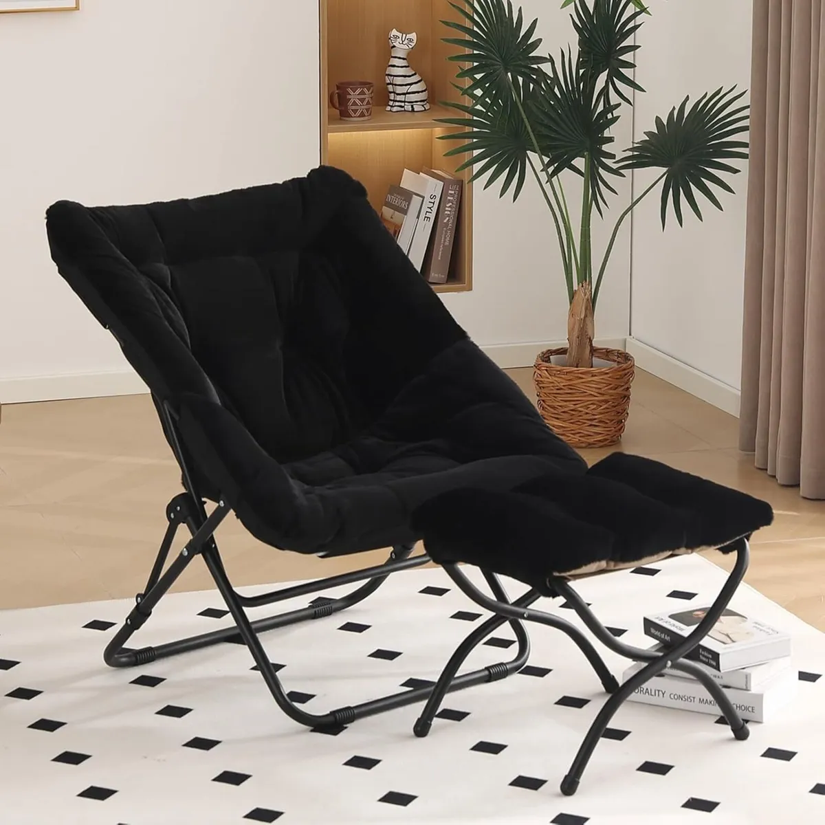 Saucer Chair with Ottoman Oversized Foldable Faux - Image 1