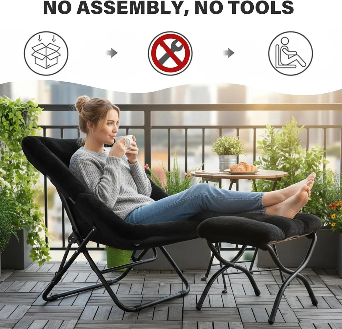 Saucer Chair with Ottoman Oversized Foldable Faux - Image 4