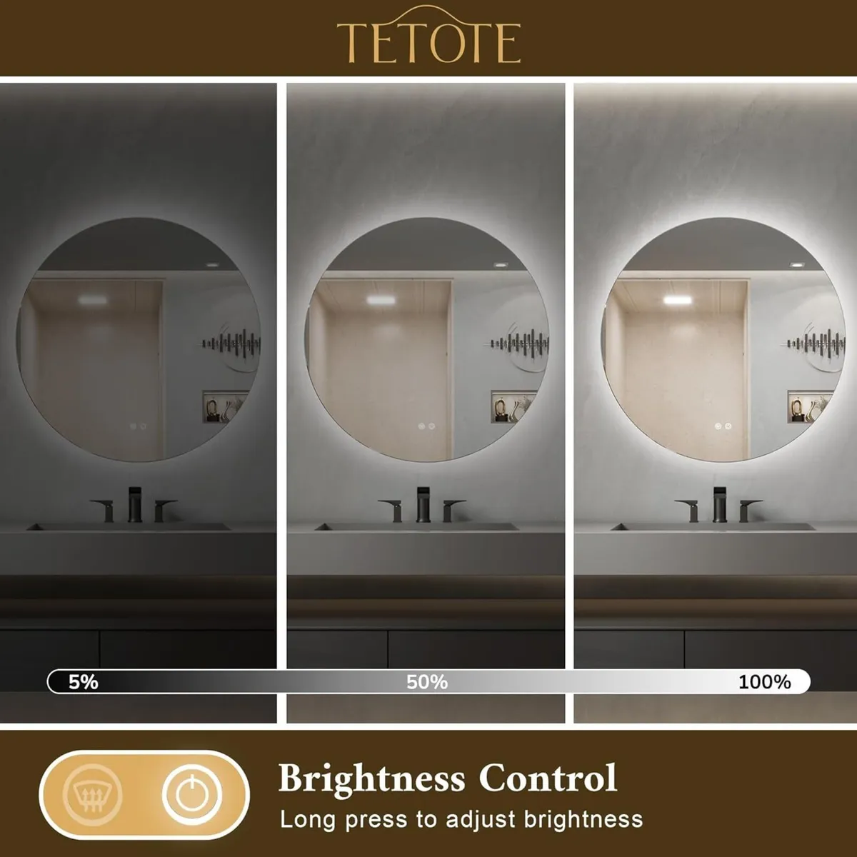 50cm Round LED Bathroom Mirror with Lights - Image 4