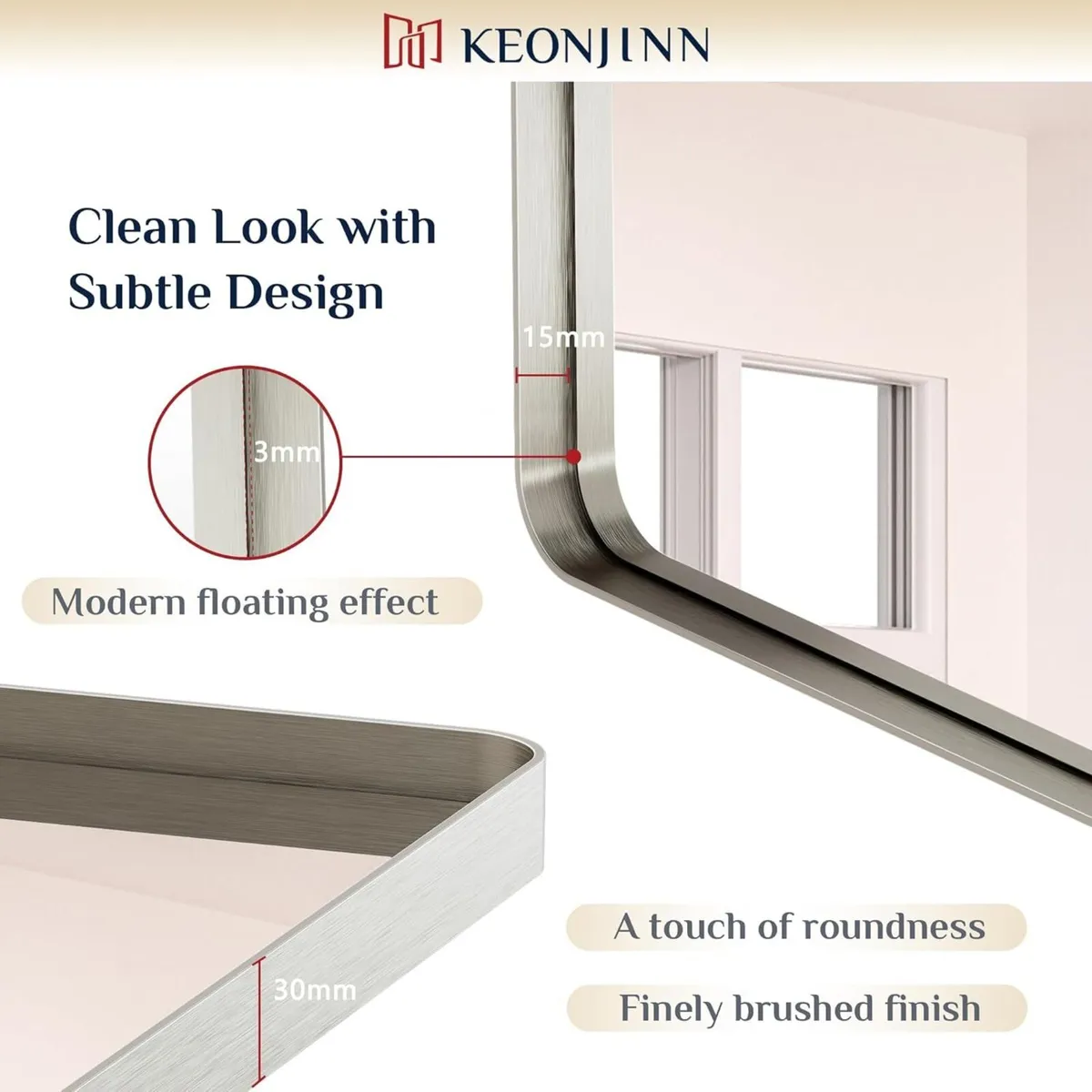 Brushed Nickel Rectangular Bathroom Mirror - Image 4