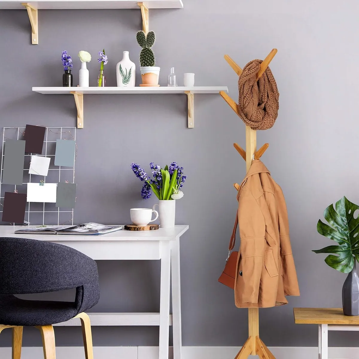 Bamboo Coat Rack Garment Stand with 8 Hooks - Image 4