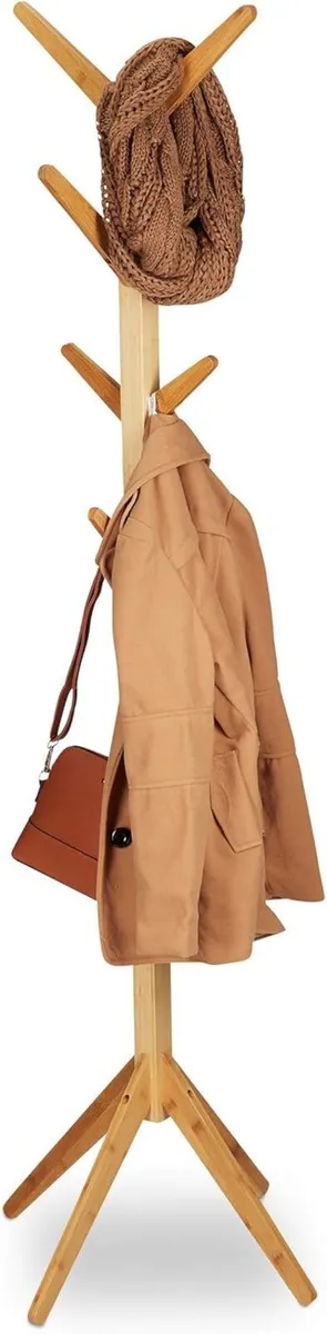 Bamboo Coat Rack Garment Stand with 8 Hooks - Image 1