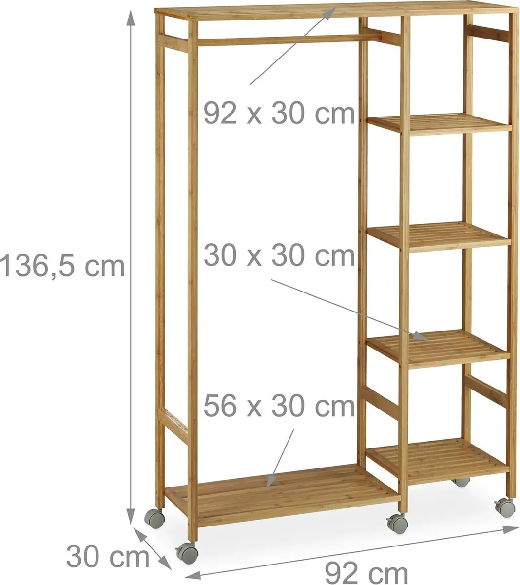 Bamboo Rolling Coat Stand 6 Tiers Open Garment - Image 3