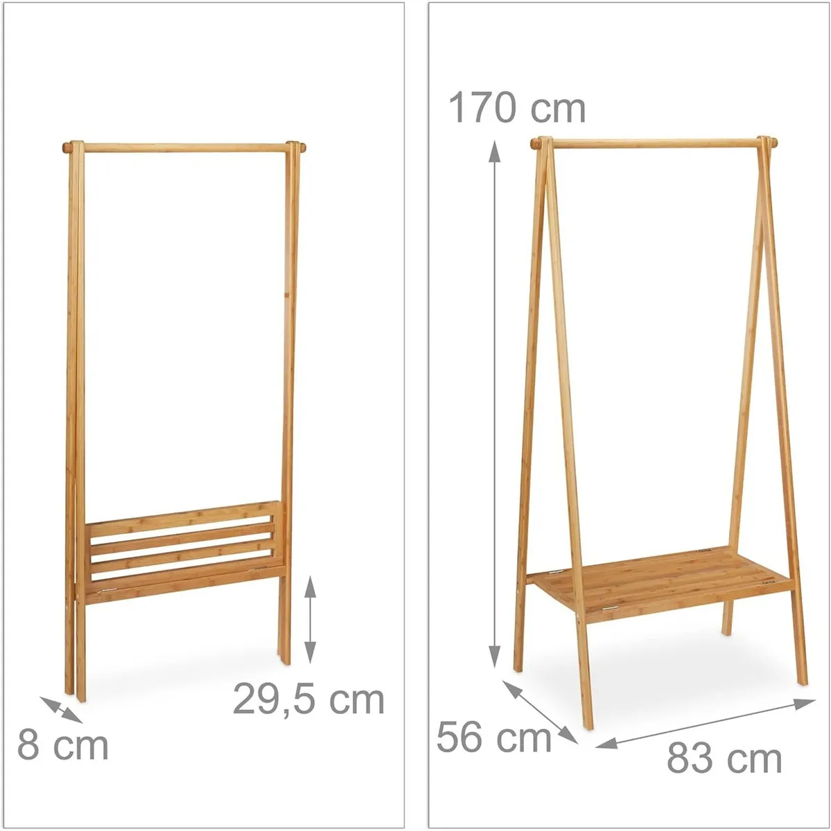 Bamboo Coat Stand Folding Rack with Shelf Compact - Image 3
