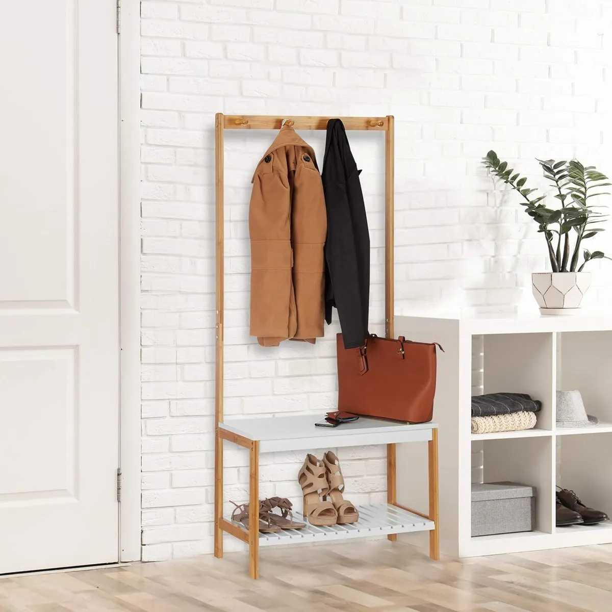 Coat Stand with Shoe Rack 4 Clothes Hooks Shelf - Image 4