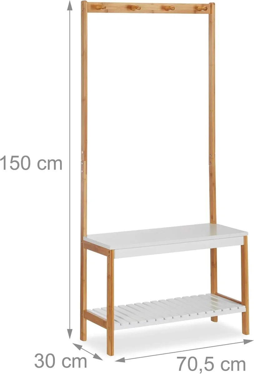 Coat Stand with Shoe Rack 4 Clothes Hooks Shelf - Image 3
