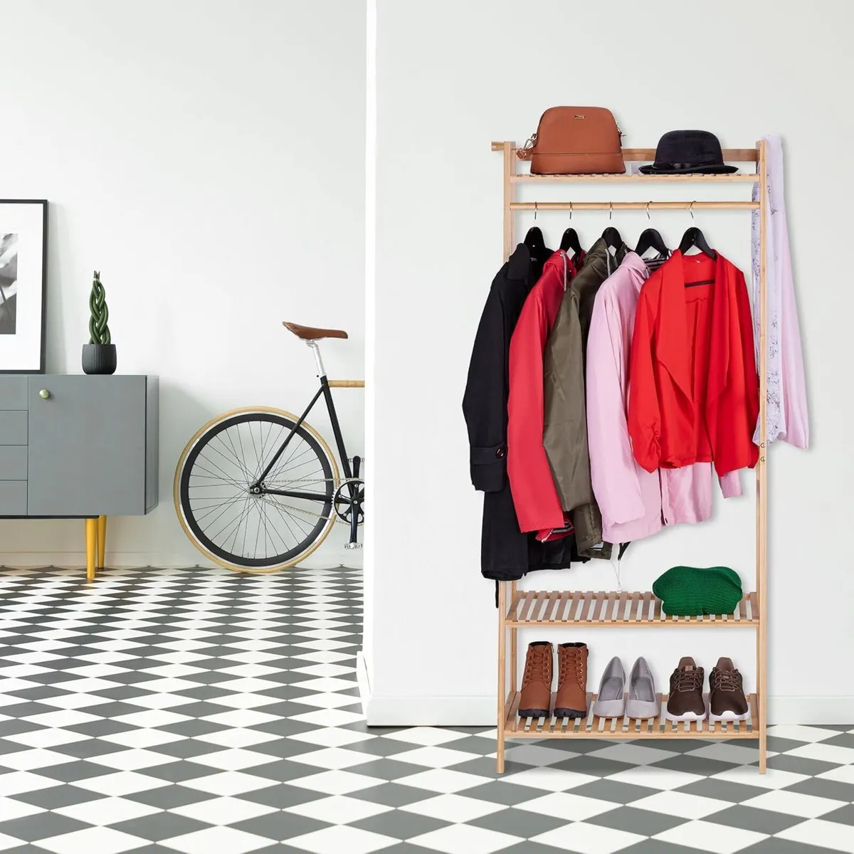 Clothes Rack Bamboo HWD: 164 x 78 42 cm Rail with - Image 2