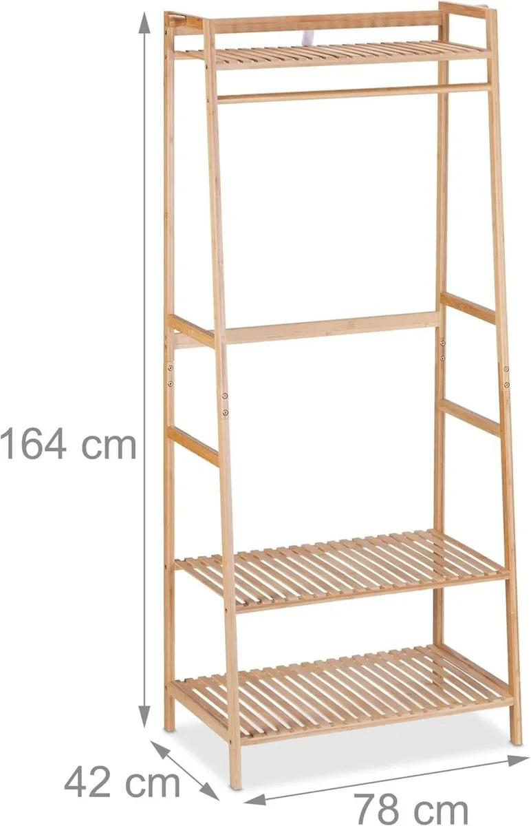 Clothes Rack Bamboo HWD: 164 x 78 42 cm Rail with - Image 3