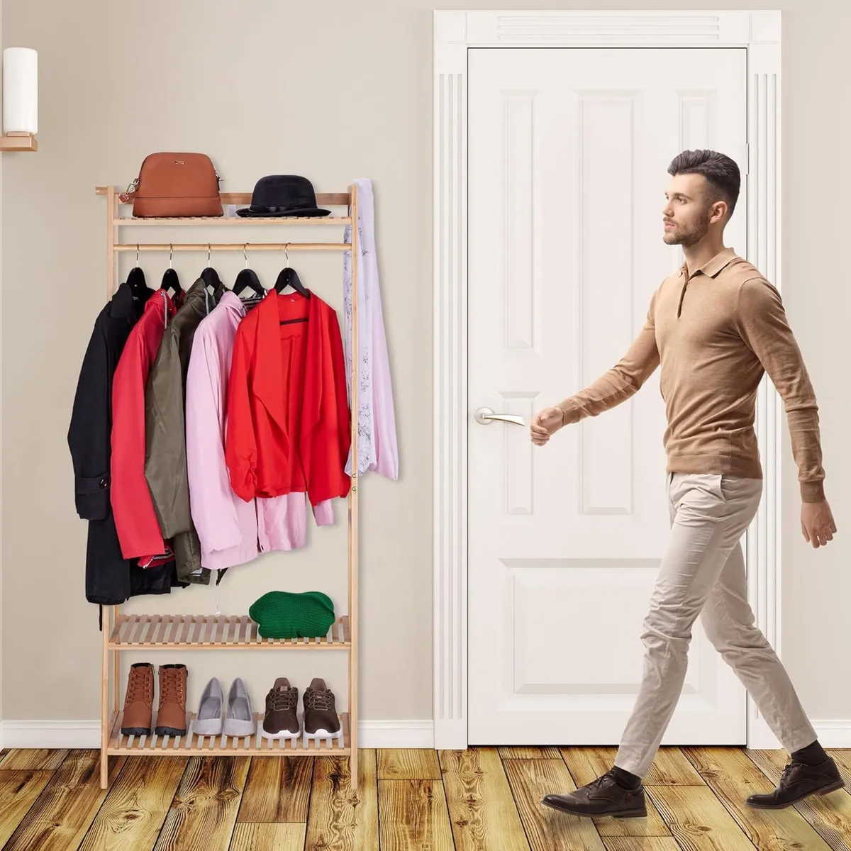 Clothes Rack Bamboo HWD: 164 x 78 42 cm Rail with - Image 4