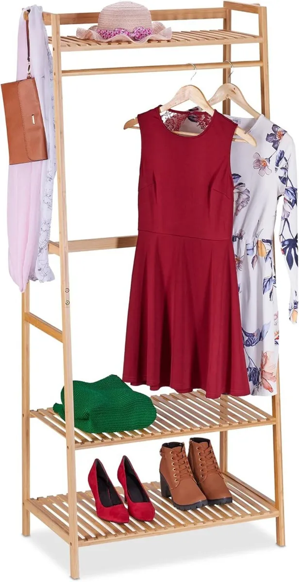 Clothes Rack Bamboo HWD: 164 x 78 42 cm Rail with - Image 1