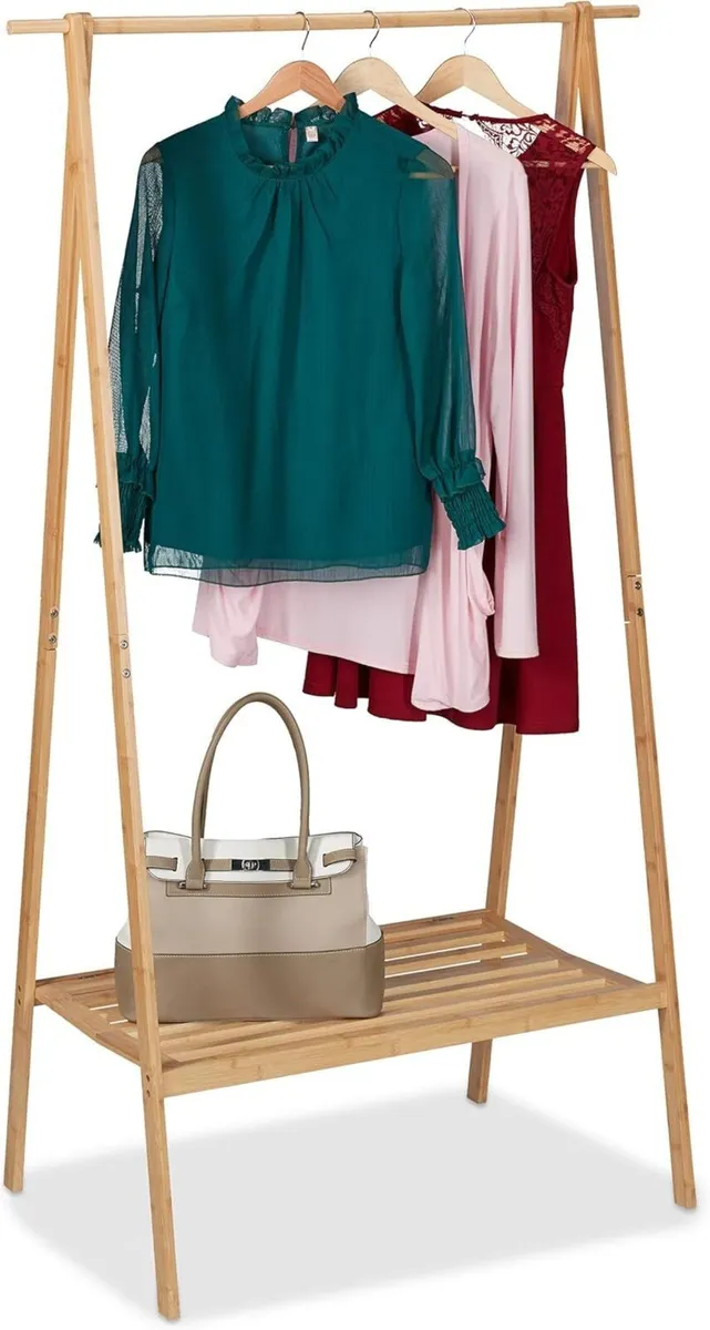 Bamboo Coat Rack Foldable Wardrobe Stand HxWxD: - Image 1