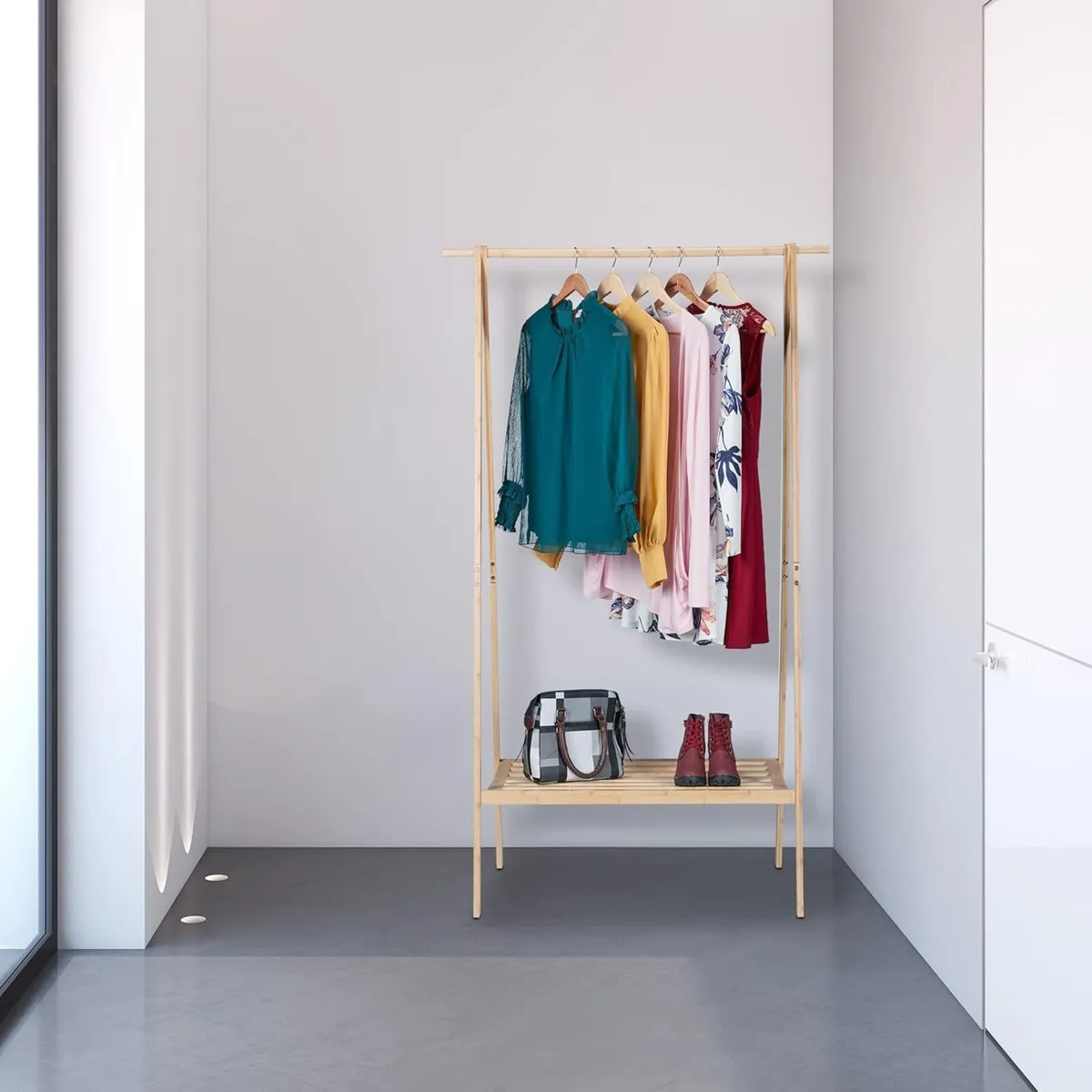 Bamboo Coat Rack Foldable Wardrobe Stand HxWxD: - Image 2