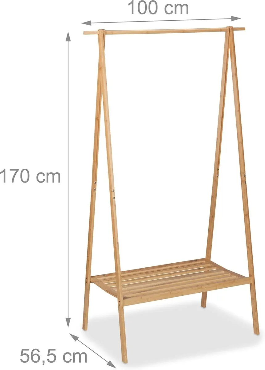 Bamboo Coat Rack Foldable Wardrobe Stand HxWxD: - Image 3