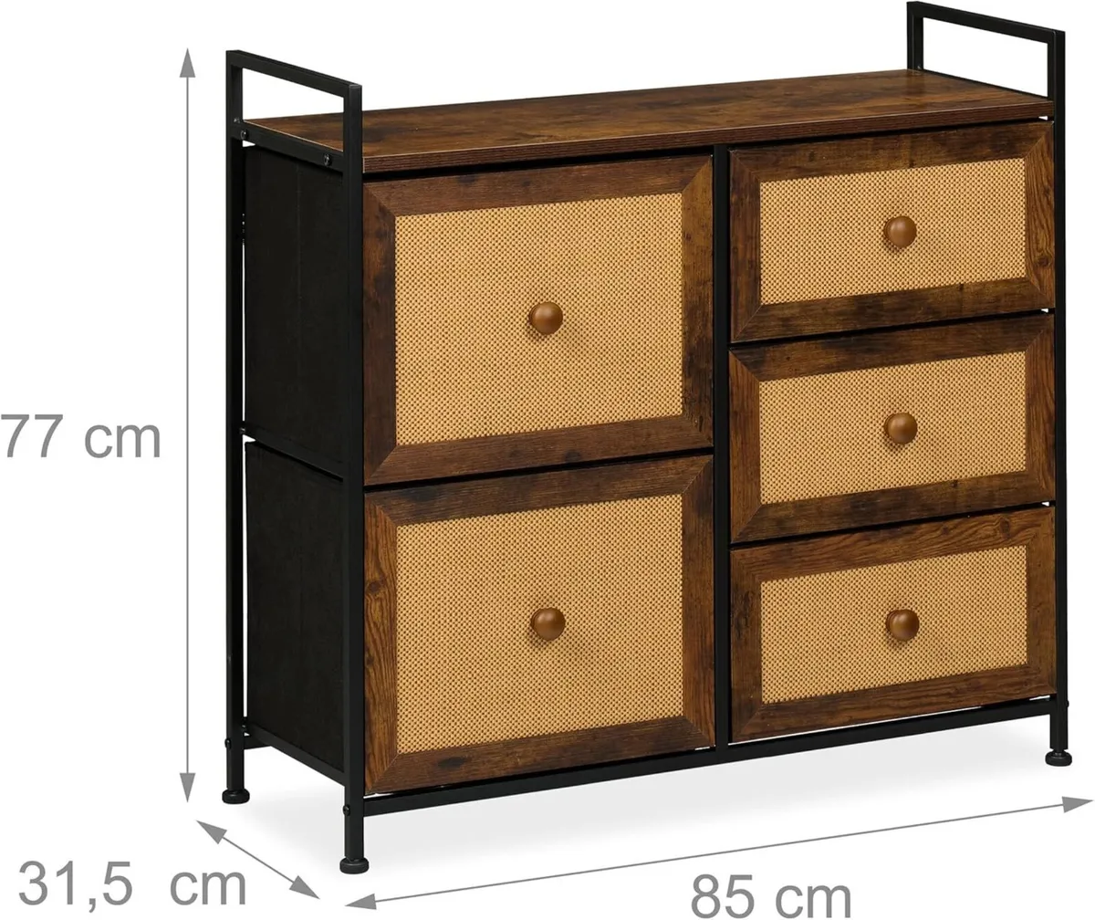 Dresser 5 Fabric Drawers Rattan Look Storage - Image 3