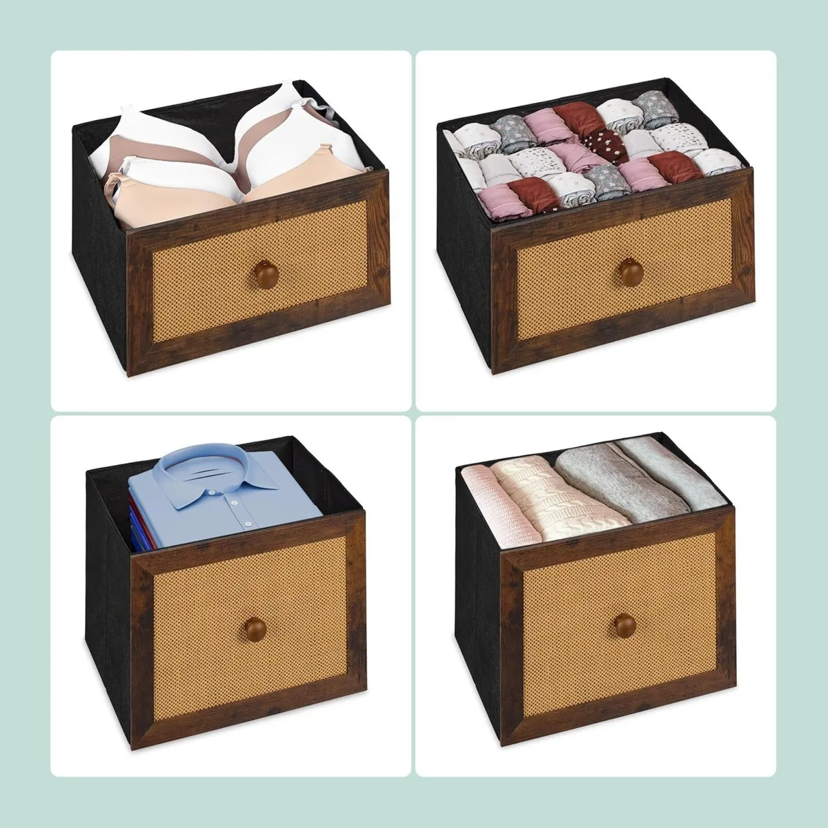 Dresser 5 Fabric Drawers Rattan Look Storage - Image 4