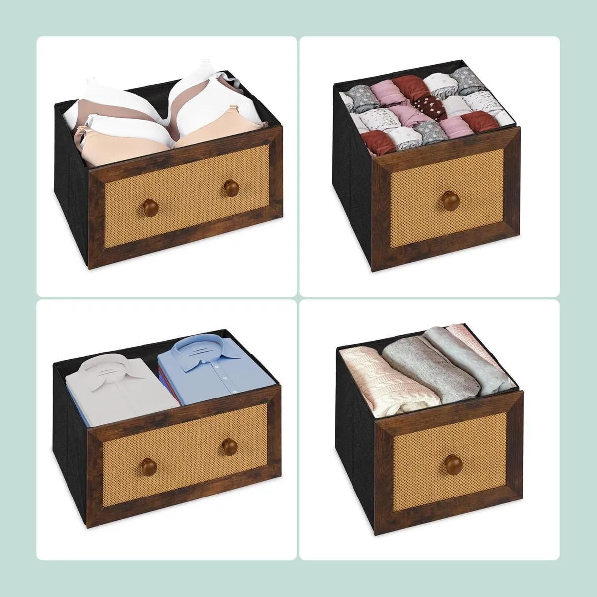 Dresser 5 Fabric Drawers Rattan Look Storage - Image 4