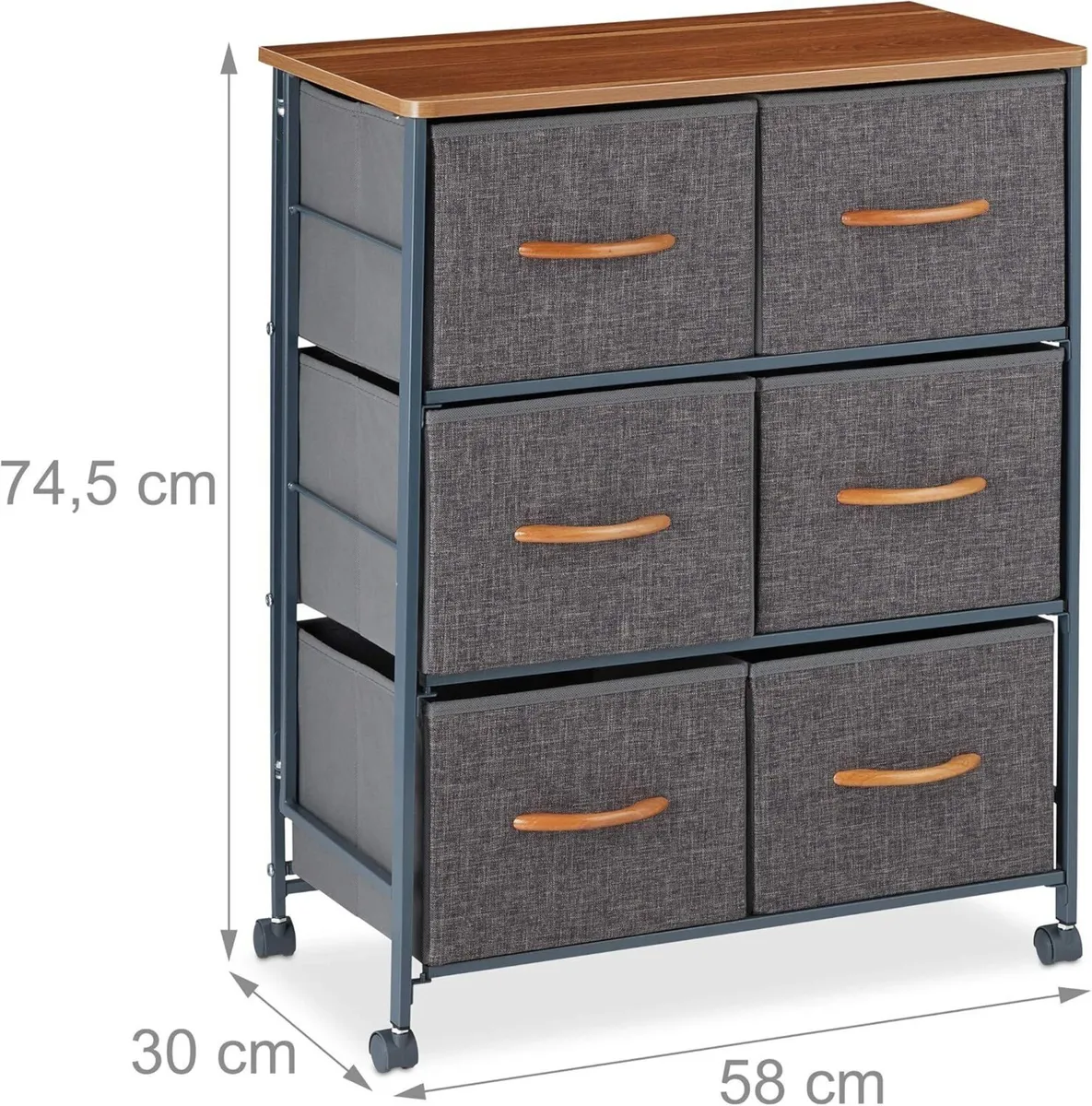 Chest Castors 6 Drawers Decor Fabric Stand Wood - Image 3