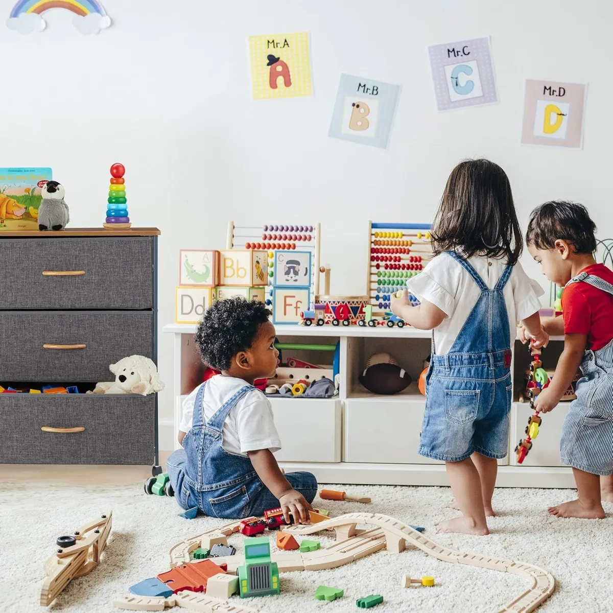 Chest Castors 6 Drawers Decor Fabric Stand Wood - Image 4