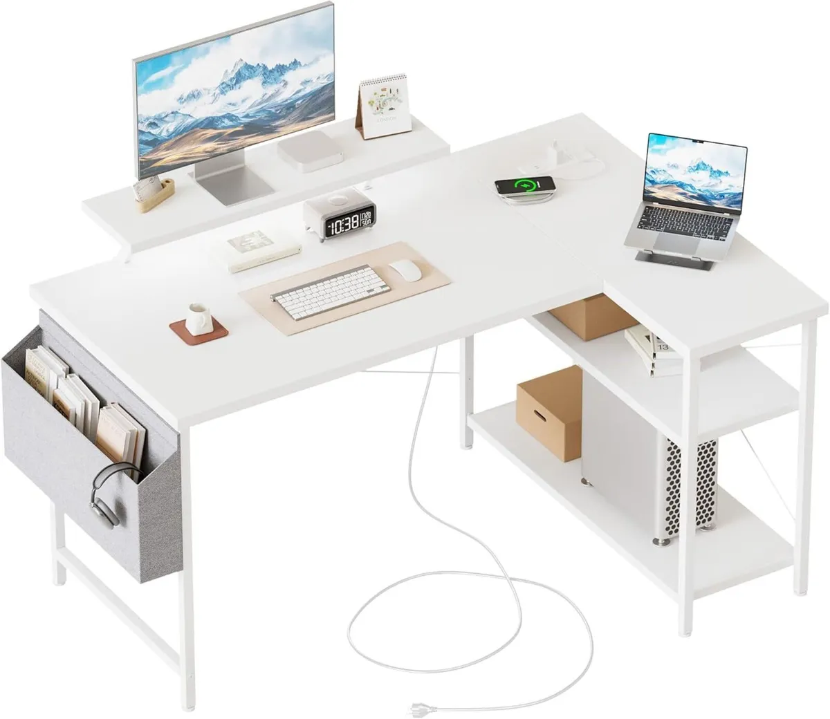 L-shaped desk 120x70cm gaming table with 2 - Image 1