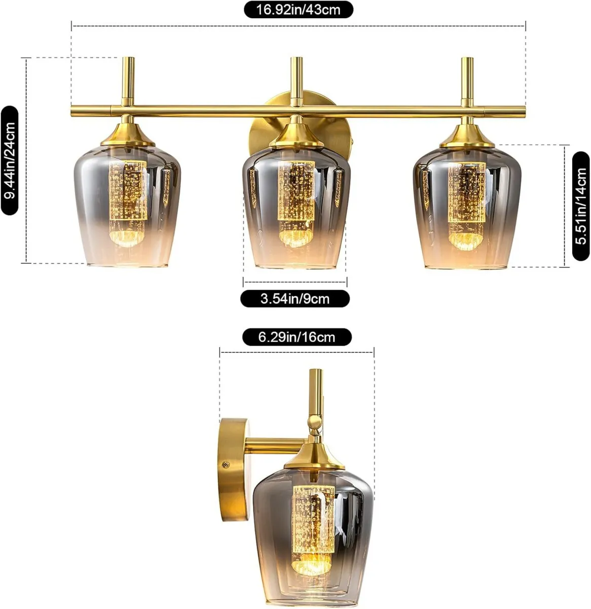 Bathroom Wall Light Fixtures over Mirror 3-Light - Image 3