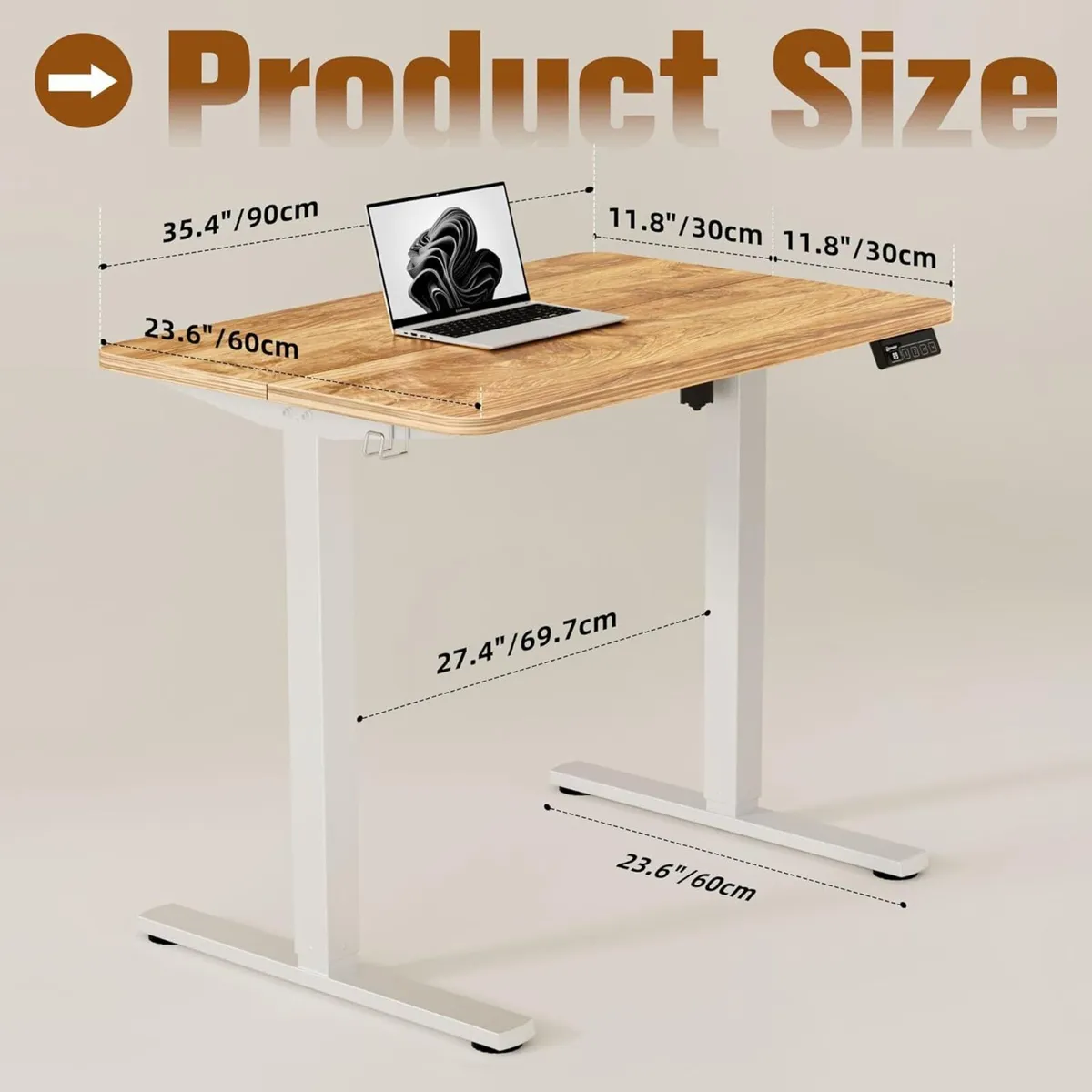 Electric Standing Desk 90x60cm Height Adjustable - Image 3