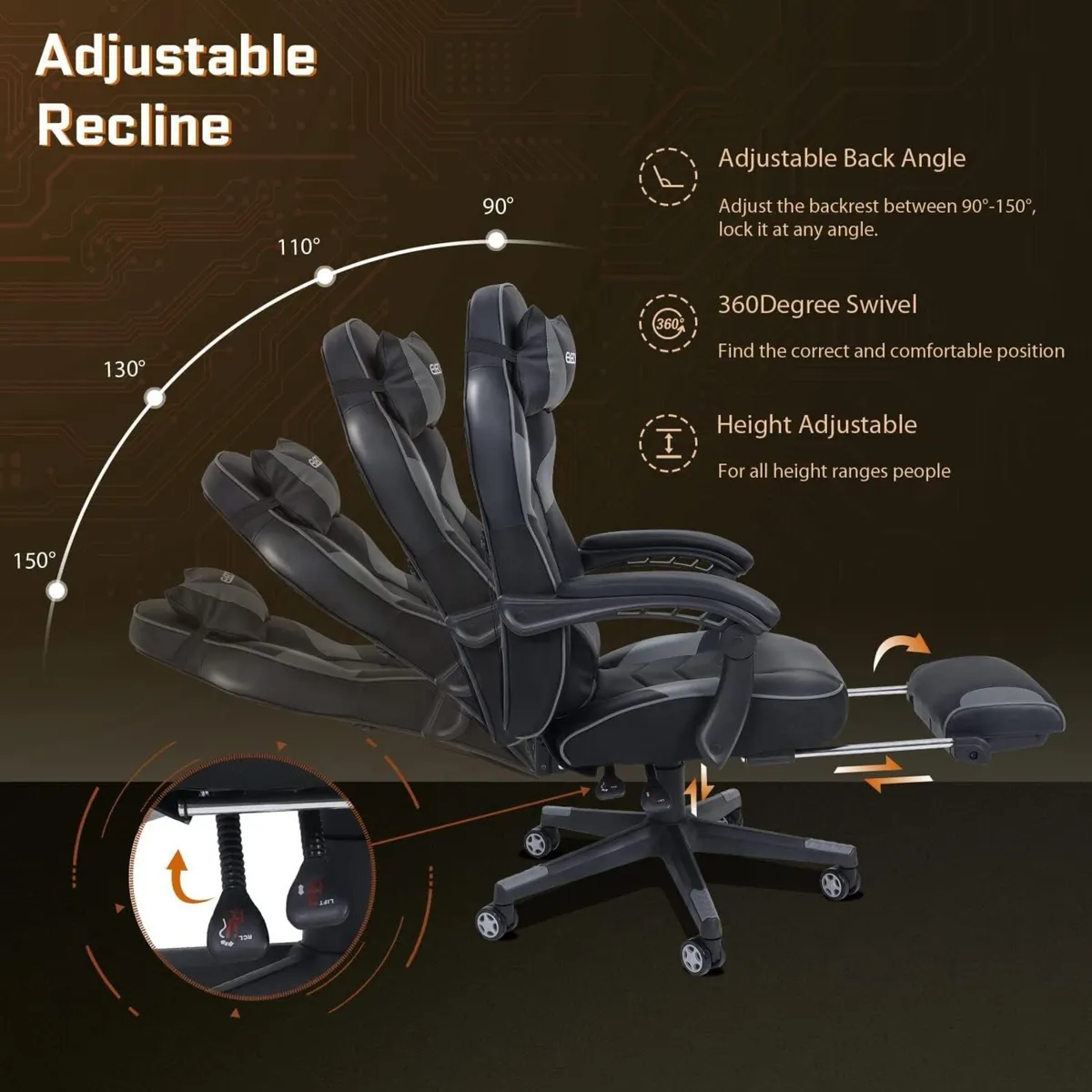 Gaming Chair Video Game Chairs for Adults with - Image 4