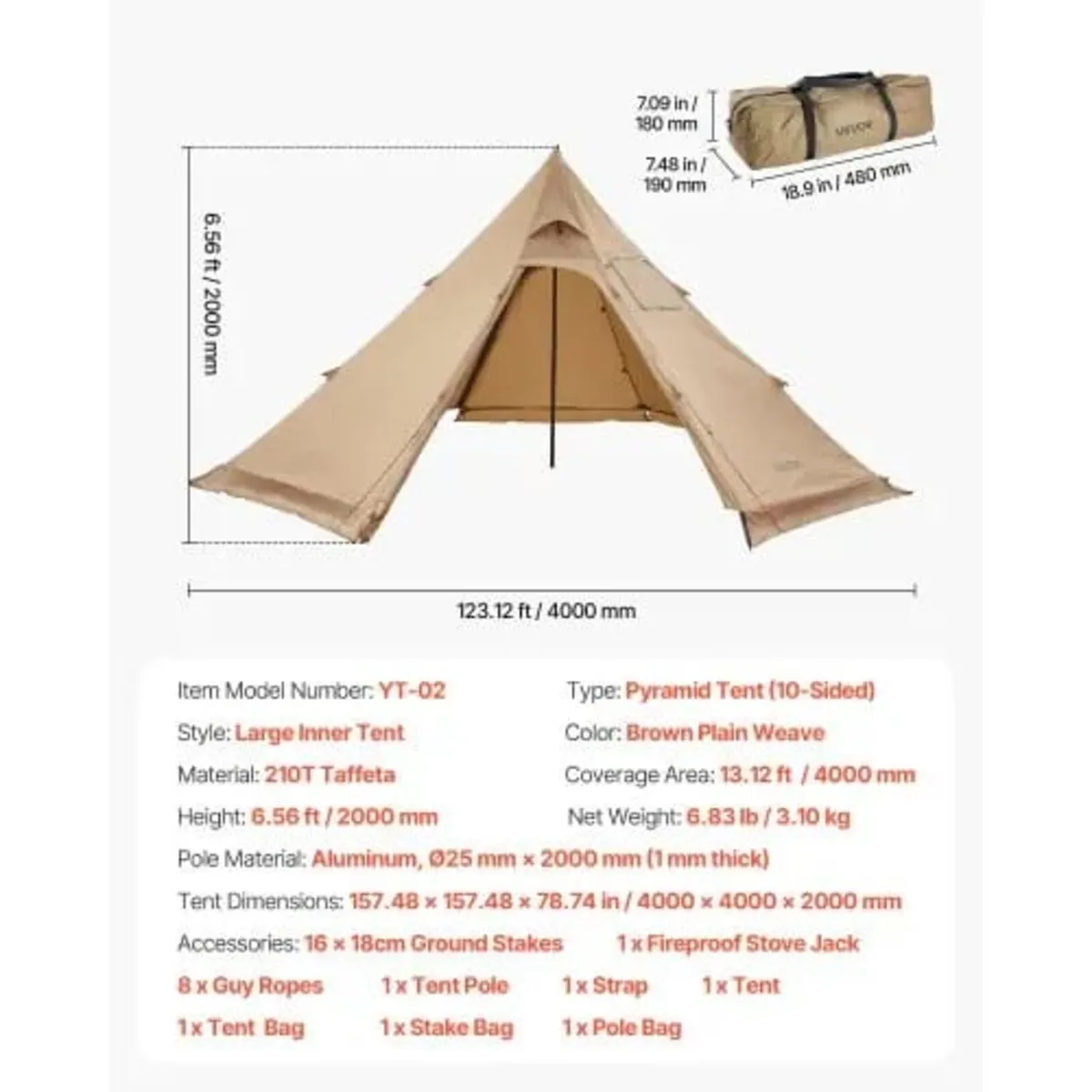 Hot Tent for 4 Persons, Camping Tipi Hot Tents wit - Image 3