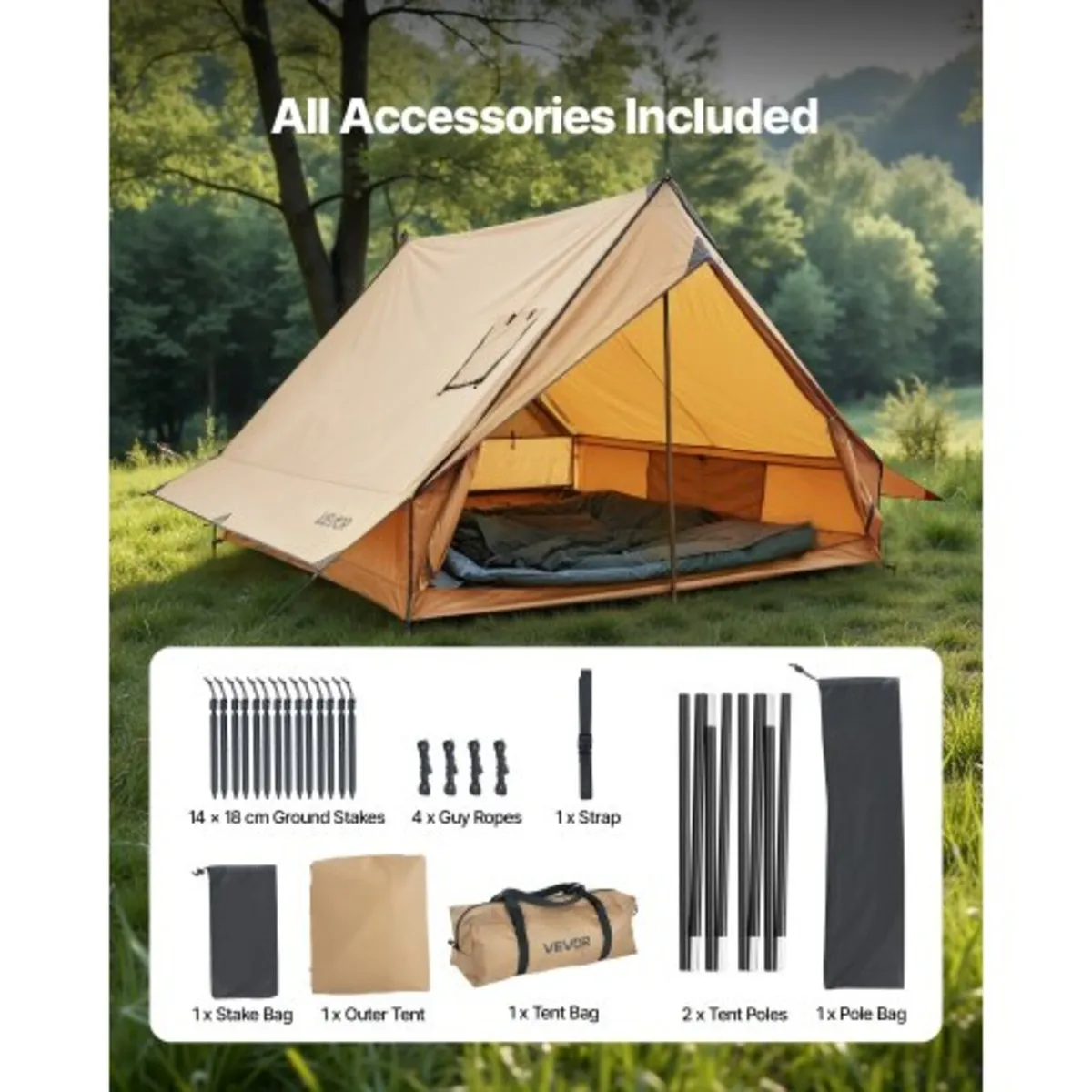 Camping Hot Tent, 2 Persons Cabin Tent with Stove - Image 2