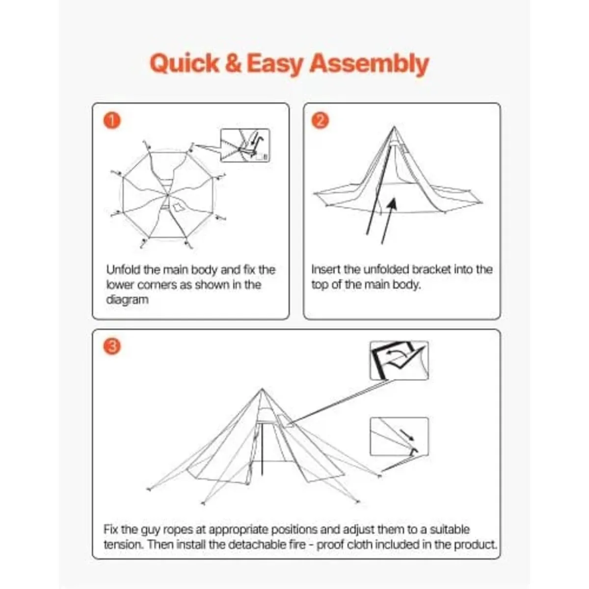 Tent for 4 Persons, Camping Tipi Hot Tents wit - Image 3